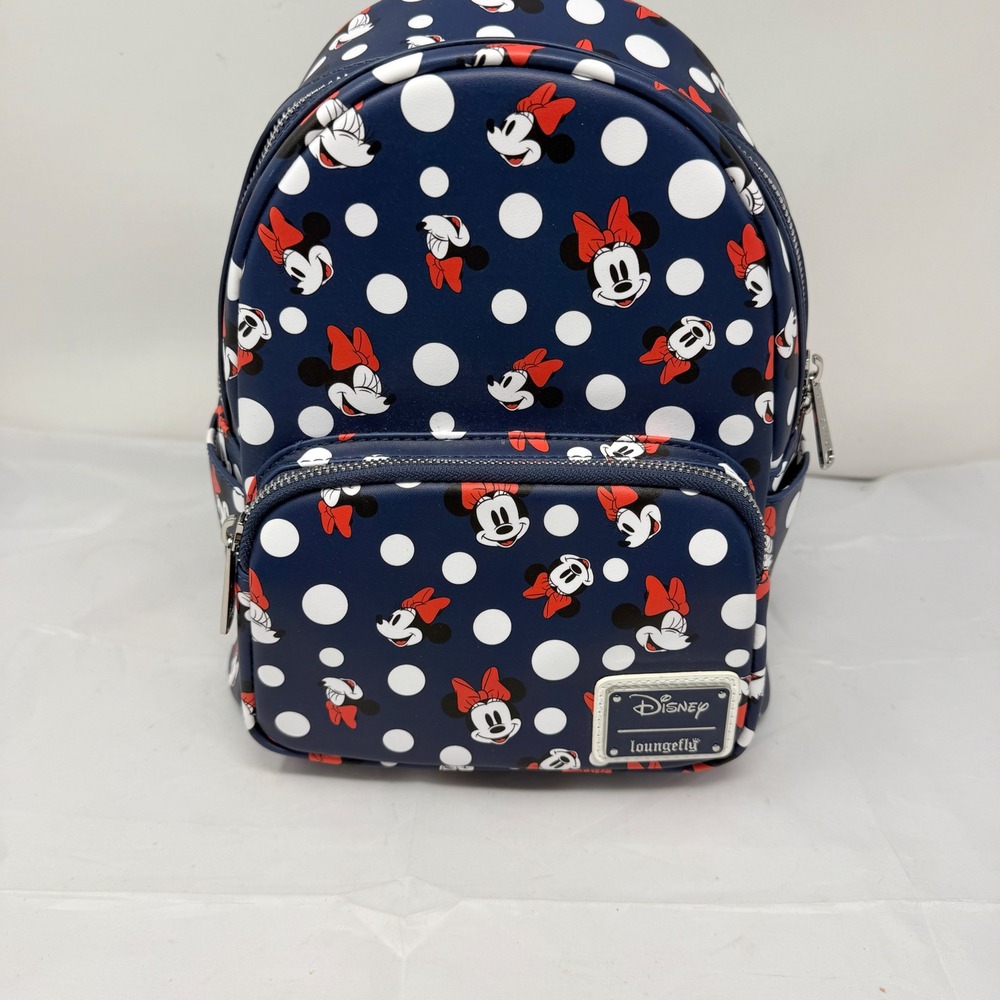 Disney Loungefly Minnie Mouse Polka Dot Navy Blue Mini Backpack Bag